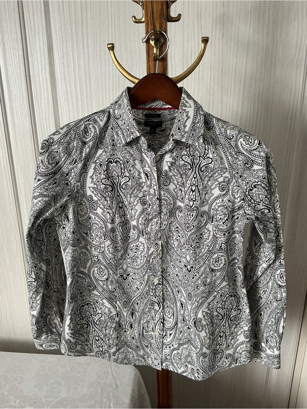 Talbots Black & White Paisley Button-Front Blouse